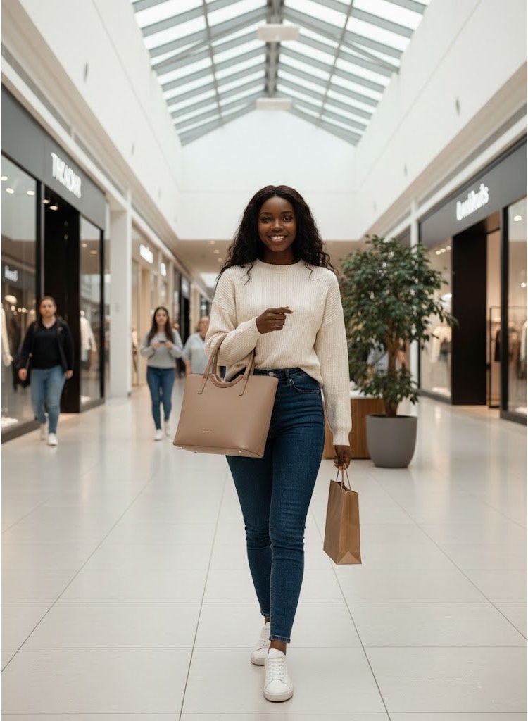 FUMES Women’s Structured Tote Handbag – Premium Textured Leather Finish, Dual Top Handle, Everyday Office & Casual Bag - Image 4